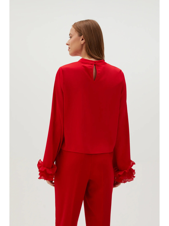 Moodo Červená košeľa s volánmi na rukávoch Moodo