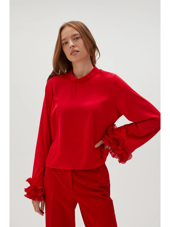 Moodo Červená košeľa s volánmi na rukávoch Moodo
