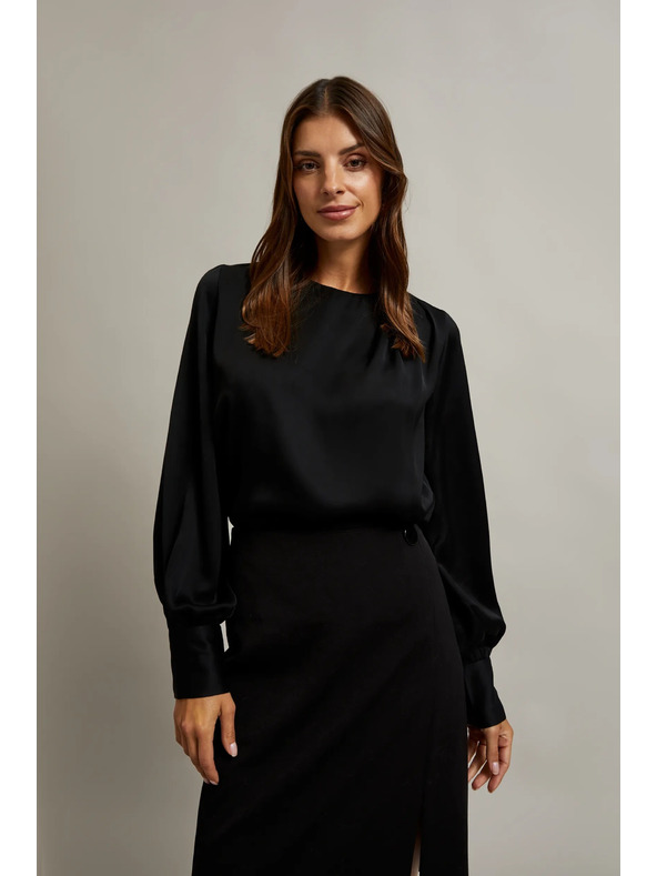 Moodo Elegantná košeľa čierna s naberanými rukávmi Moodo