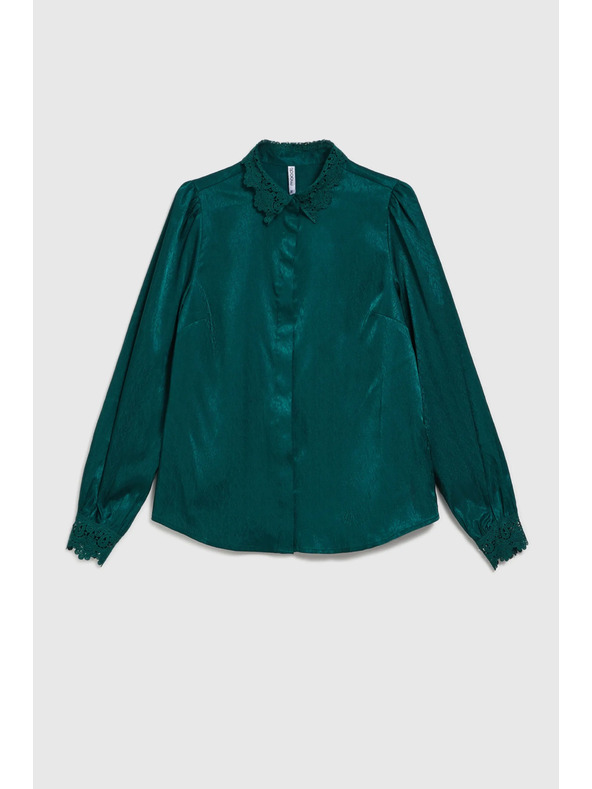 Moodo Zelená košeľa s čipkou na manžetách a golieri Moodo