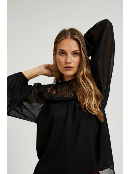 Moodo Čierna košeľa s ozdobným výstrihom Moodo