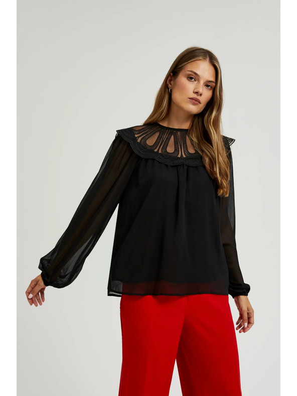 Moodo Čierna košeľa s ozdobným výstrihom Moodo