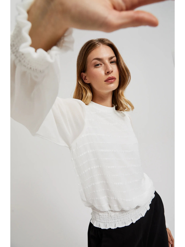 Moodo Elegantná košeľa biela s naberanými rukávmi Moodo