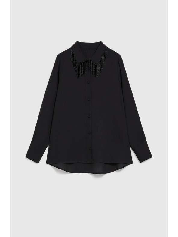 Moodo Čierna blúzka s ručne prišívanými korálkami Moodo