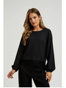 Moodo Čierna košeľa s čipkou a nadýchanými rukávmi Moodo