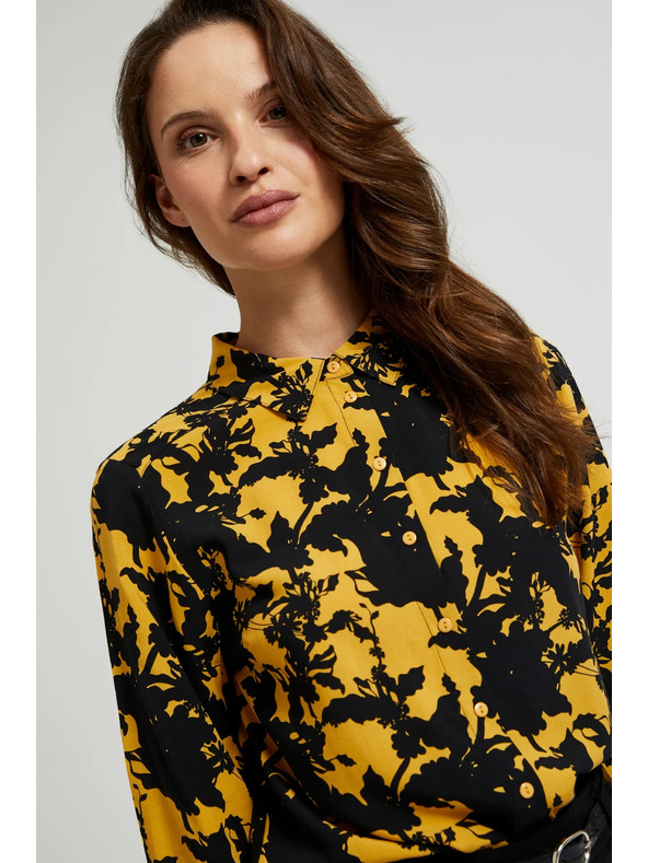 Moodo Viskózová košeľa s potlačou a golierikom žltá Moodo