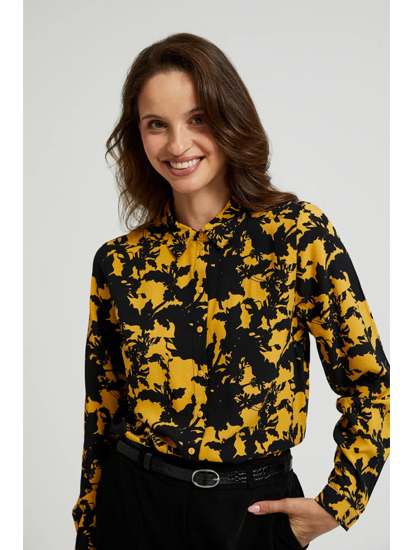 Moodo Viskózová košeľa s potlačou a golierikom žltá Moodo