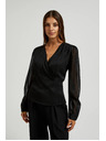 Moodo Elegantná košeľa čierna s výstrihom do V Moodo
