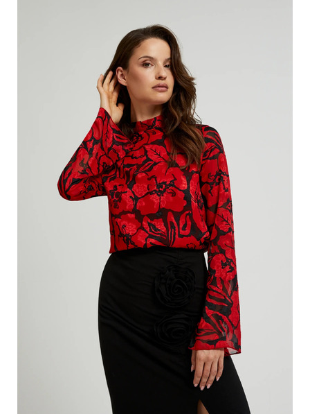 Moodo Čierna košeľa Moodo s kvetinovým vzorom a širokými rukávmi