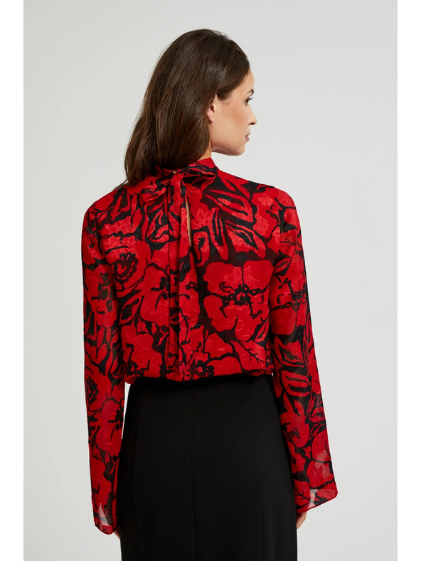 Moodo Čierna košeľa Moodo s kvetinovým vzorom a širokými rukávmi