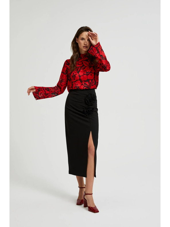 Moodo Čierna košeľa Moodo s kvetinovým vzorom a širokými rukávmi