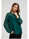 Moodo Zelená košeľa s volánmi a viazaním na výstrihu Moodo