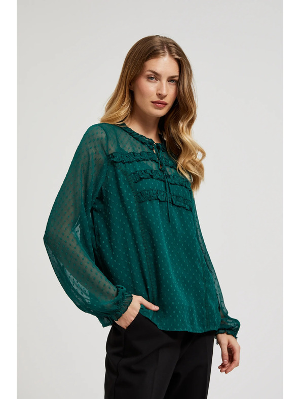 Moodo Zelená košeľa s volánmi a viazaním na výstrihu Moodo