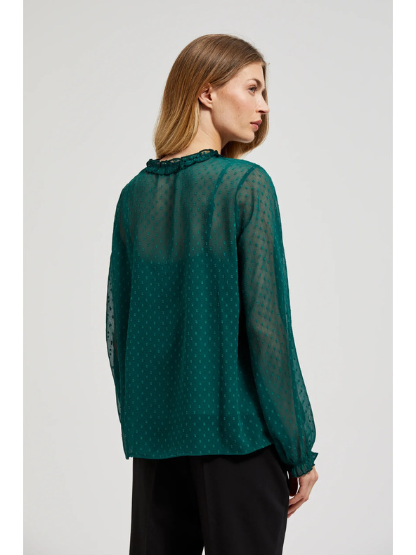 Moodo Zelená košeľa s volánmi a viazaním na výstrihu Moodo