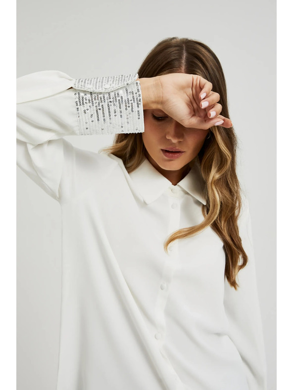 Moodo Biela košeľa s flitrami na manžetách Moodo