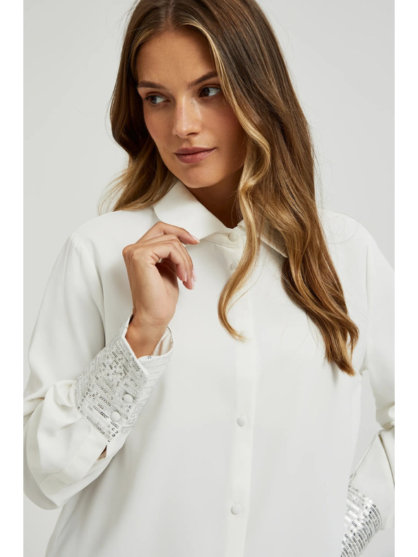 Moodo Biela košeľa s flitrami na manžetách Moodo