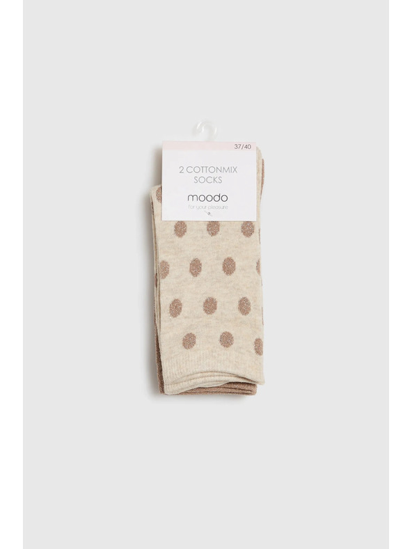 Moodo 2x balenie dlhých ponožiek zdobených metalickou niťou béžové Moodo