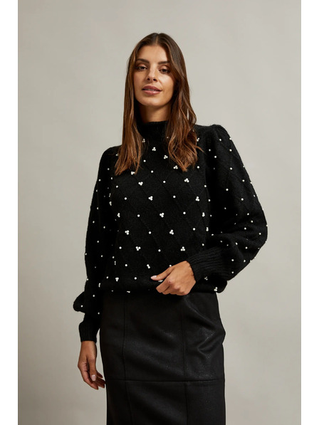 Moodo Sveter zdobený korálkami čierny Moodo