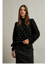 Moodo Sveter zdobený korálkami čierny Moodo