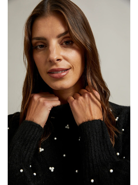 Moodo Sveter zdobený korálkami čierny Moodo