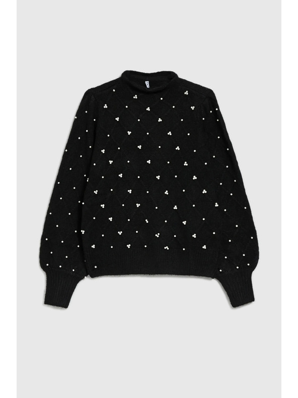 Moodo Sveter zdobený korálkami čierny Moodo