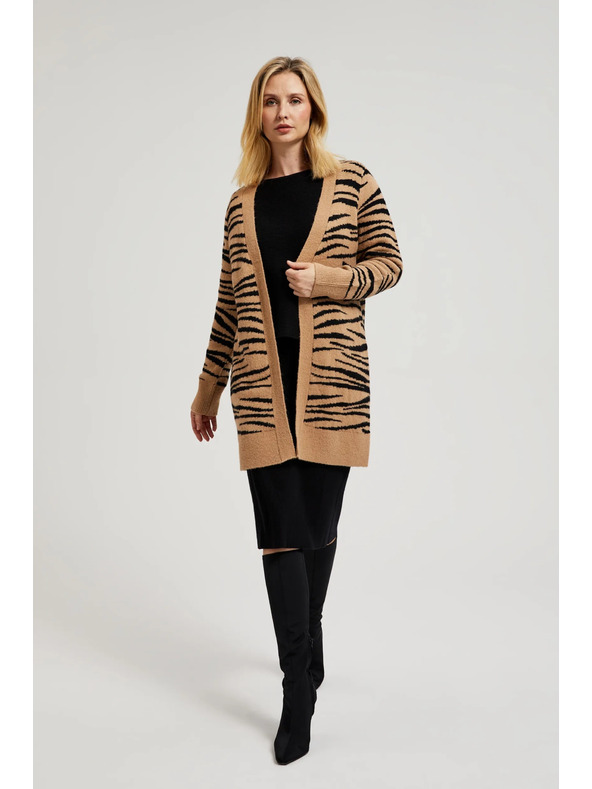 Moodo Béžový kardigan s dlhými rukávmi so zvieracím vzorom Moodo