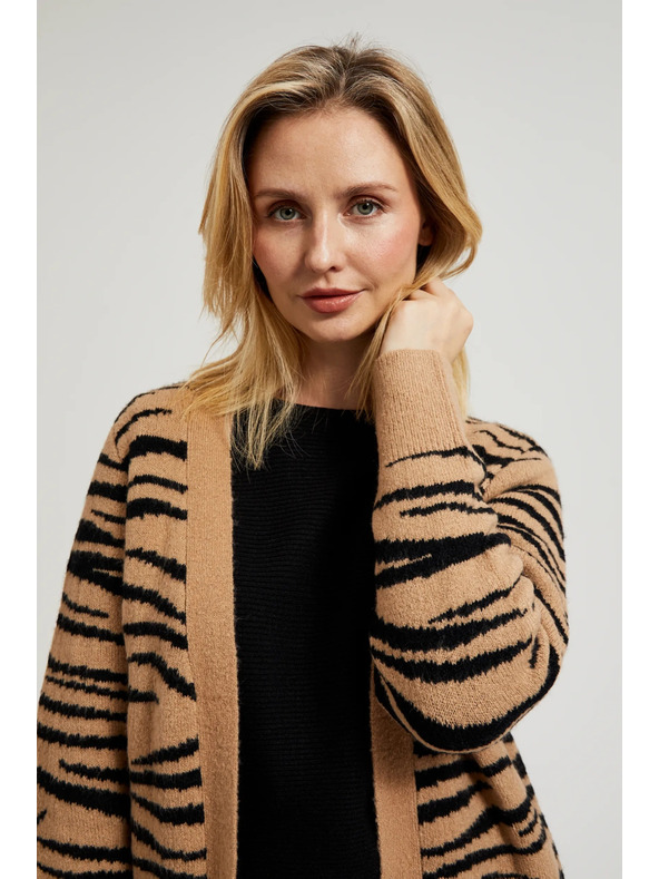 Moodo Béžový kardigan s dlhými rukávmi so zvieracím vzorom Moodo