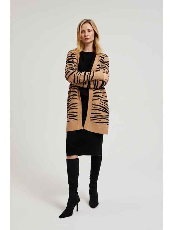 Moodo Béžový kardigan s dlhými rukávmi so zvieracím vzorom Moodo