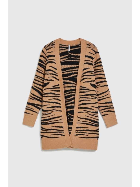 Moodo Béžový kardigan s dlhými rukávmi so zvieracím vzorom Moodo