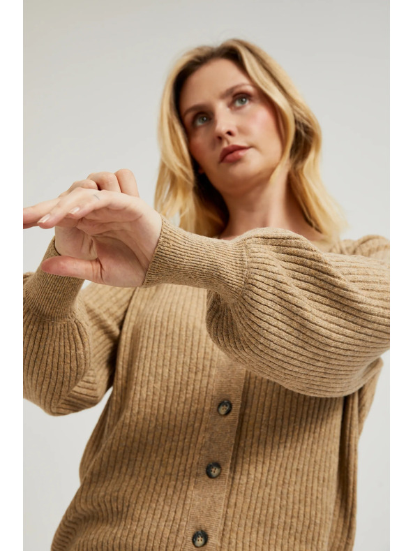 Moodo Béžový kardigan na gombíky s nafúknutými rukávmi Moodo