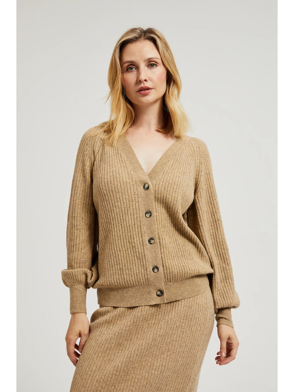 Moodo Béžový kardigan na gombíky s nafúknutými rukávmi Moodo