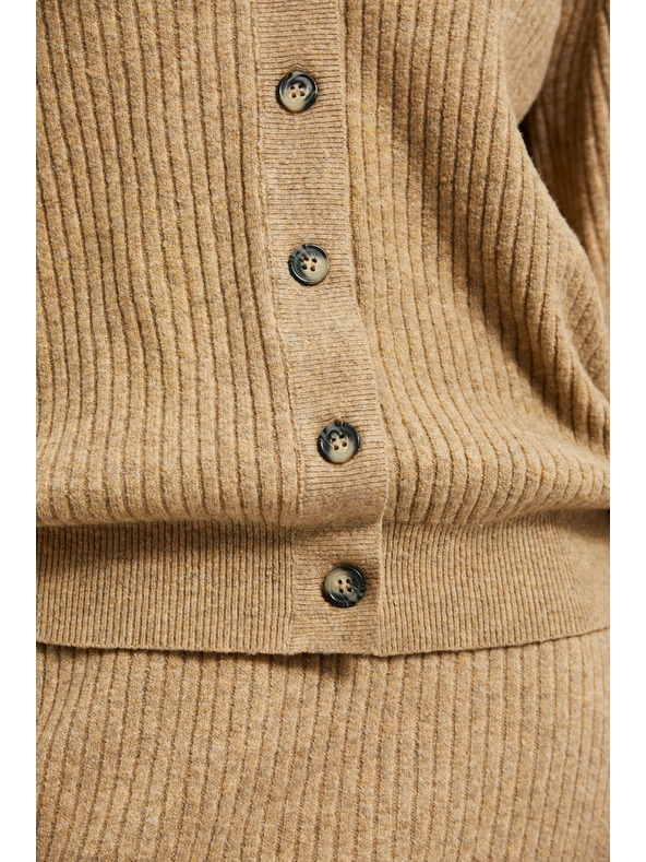 Moodo Béžový kardigan na gombíky s nafúknutými rukávmi Moodo