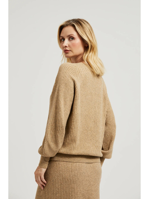 Moodo Béžový kardigan na gombíky s nafúknutými rukávmi Moodo