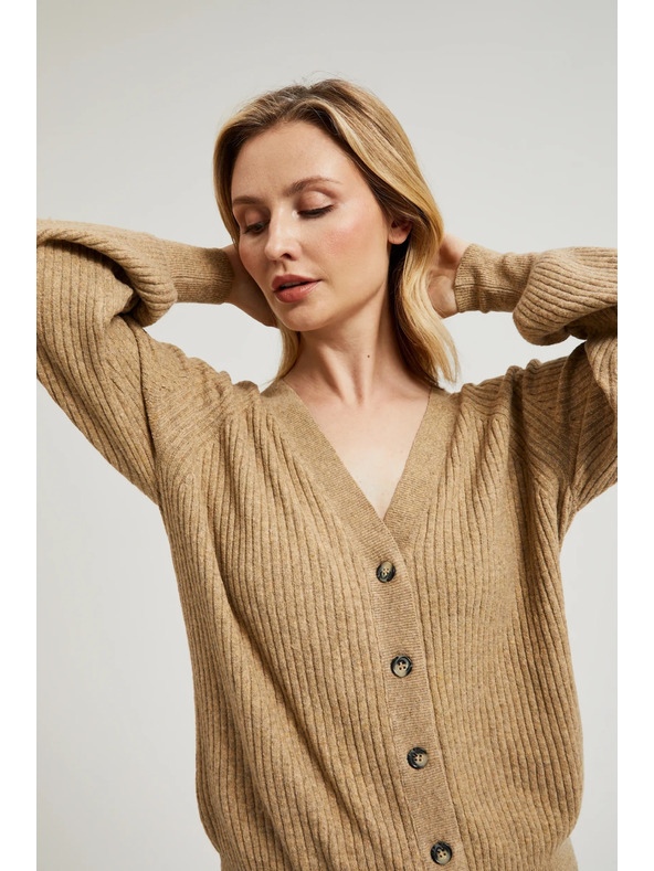 Moodo Béžový kardigan na gombíky s nafúknutými rukávmi Moodo