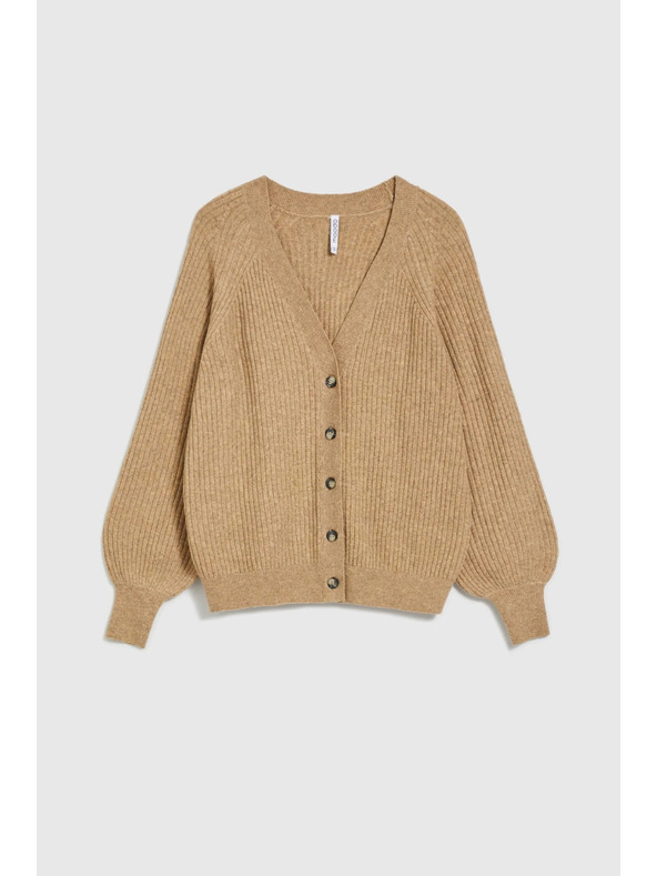 Moodo Béžový kardigan na gombíky s nafúknutými rukávmi Moodo