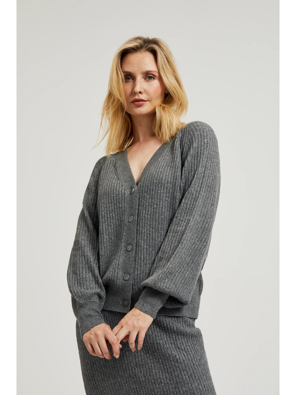 Moodo Sivý kardigan na gombíky s nafúknutými rukávmi Moodo