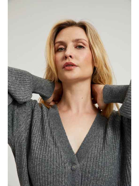 Moodo Sivý kardigan na gombíky s nafúknutými rukávmi Moodo