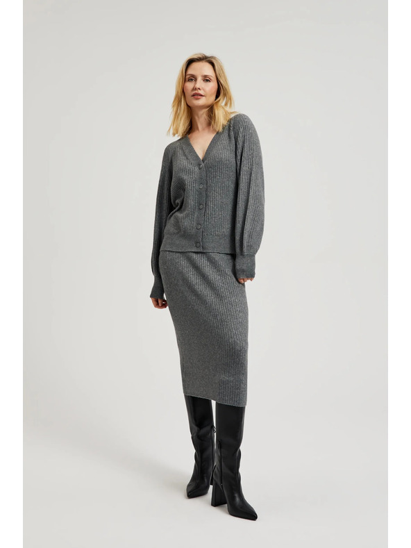 Moodo Sivý kardigan na gombíky s nafúknutými rukávmi Moodo