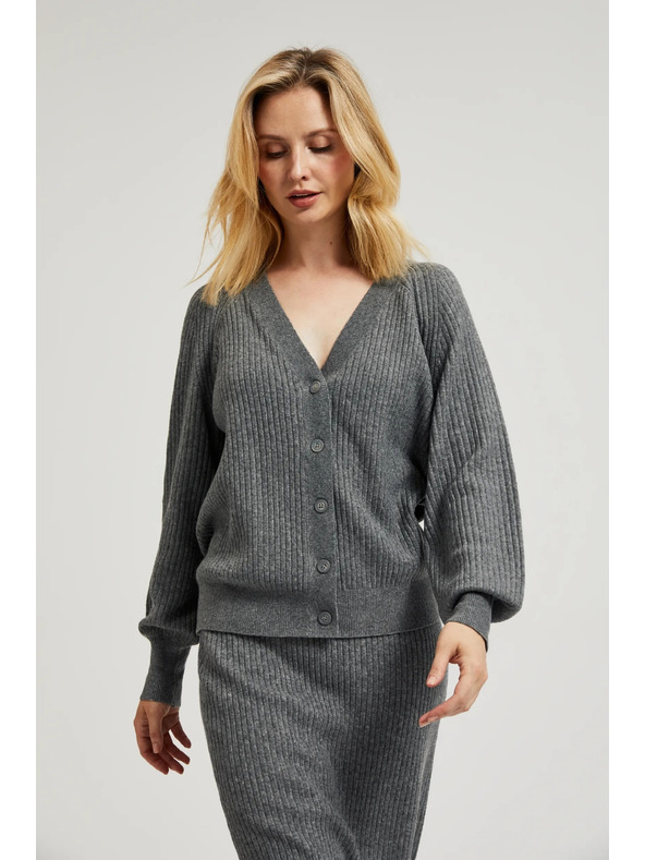 Moodo Sivý kardigan na gombíky s nafúknutými rukávmi Moodo