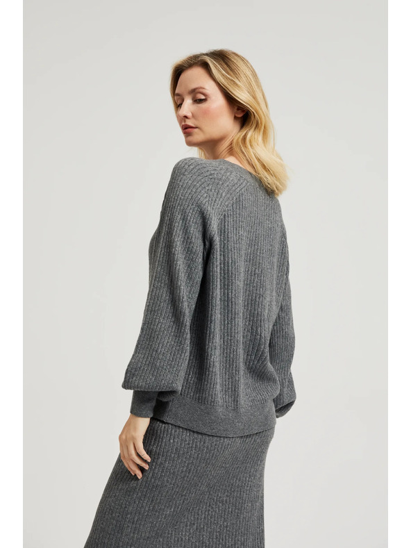 Moodo Sivý kardigan na gombíky s nafúknutými rukávmi Moodo