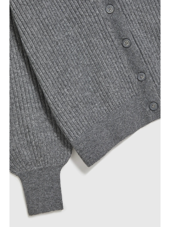 Moodo Sivý kardigan na gombíky s nafúknutými rukávmi Moodo