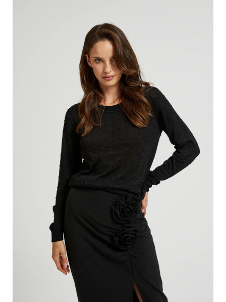 Moodo Sveter s dlhými rukávmi zdobený metalickou niťou čierny Moodo