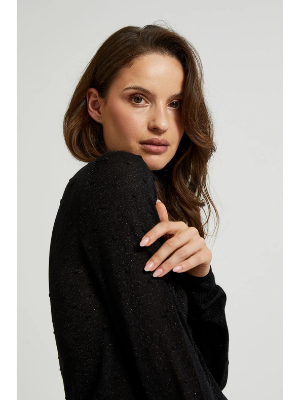 Moodo Sveter s dlhými rukávmi zdobený metalickou niťou čierny Moodo