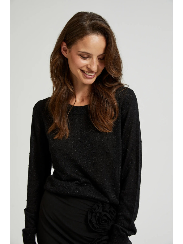 Moodo Sveter s dlhými rukávmi zdobený metalickou niťou čierny Moodo