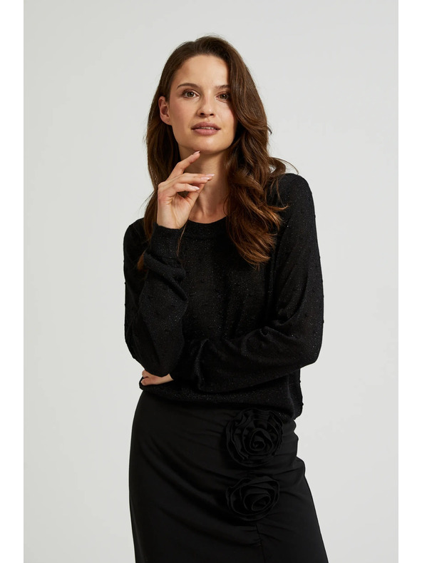 Moodo Sveter s dlhými rukávmi zdobený metalickou niťou čierny Moodo