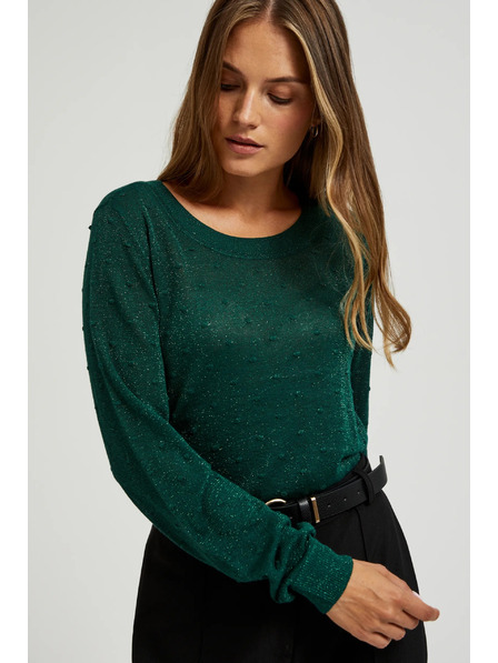 Moodo Sveter s dlhými rukávmi zdobený metalickou niťou zelený Moodo