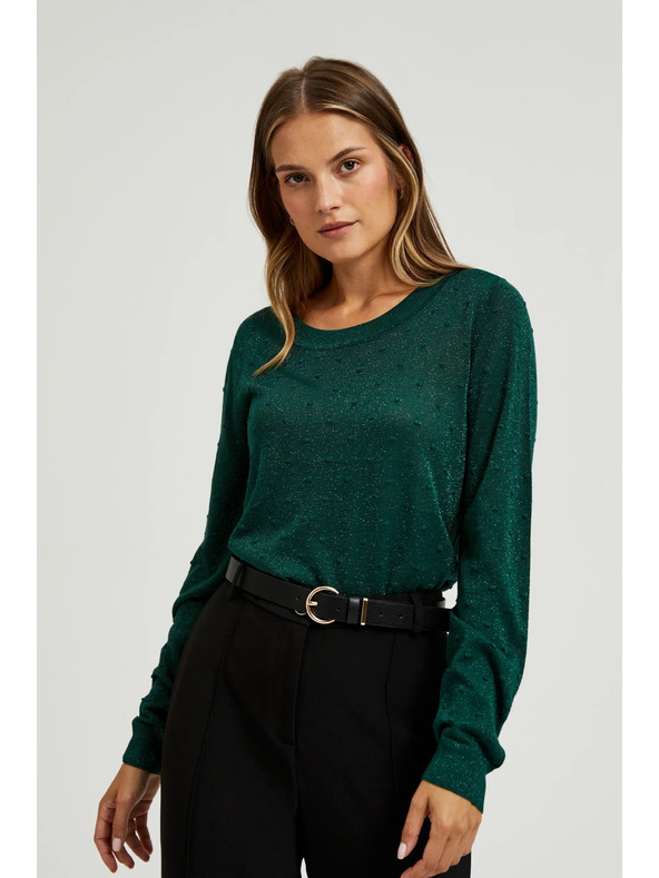 Moodo Sveter s dlhými rukávmi zdobený metalickou niťou zelený Moodo
