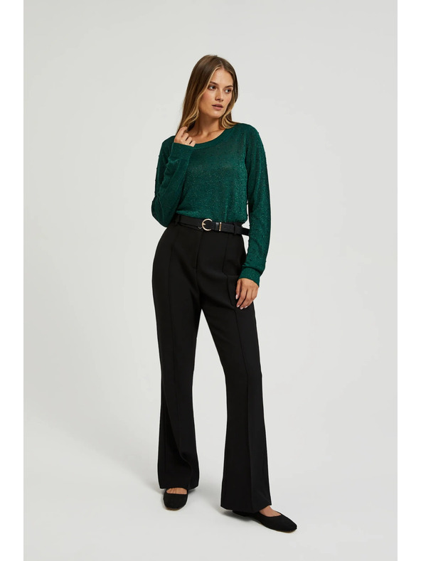 Moodo Sveter s dlhými rukávmi zdobený metalickou niťou zelený Moodo