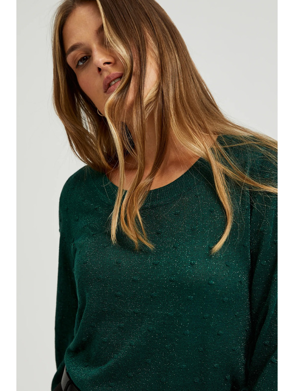 Moodo Sveter s dlhými rukávmi zdobený metalickou niťou zelený Moodo