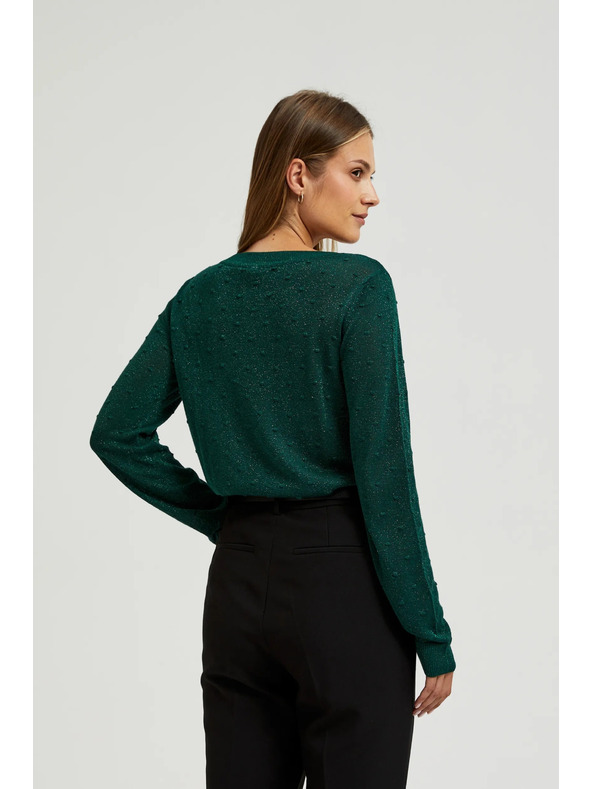 Moodo Sveter s dlhými rukávmi zdobený metalickou niťou zelený Moodo
